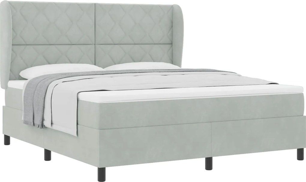 vidaXL Pat cu arcuri cu saltea Gri deschis 200 x 180 cm Catifea