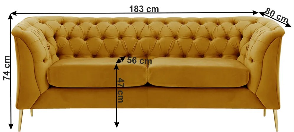 Canapea cu 2-locuri de lux, auriu, NIKOL 2 ML