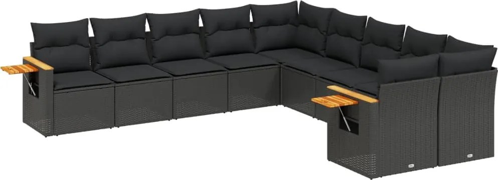 vidaXL Set canapele de grădină cu perne, 10 piese, negru, poliratan