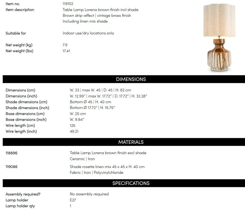 Veioza, Lampa de masa LUX, Ceramica, Maro, Lorena