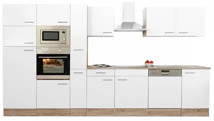 Mobilă de bucătărie Yorki 370, corp din stejar Sonoma, cu față alb satinat