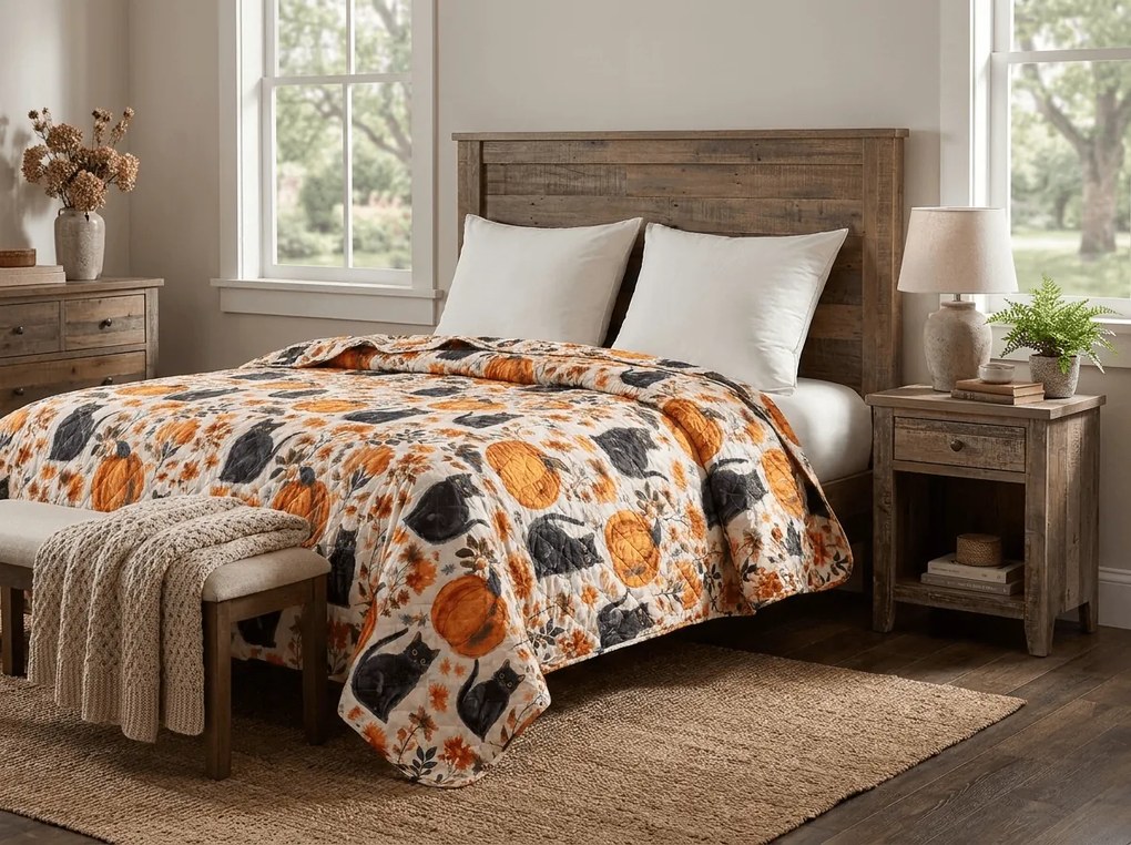 Cuvertura de pat CATS AND PUMPKINS, colorat Dimensiune: 220 x 240 cm