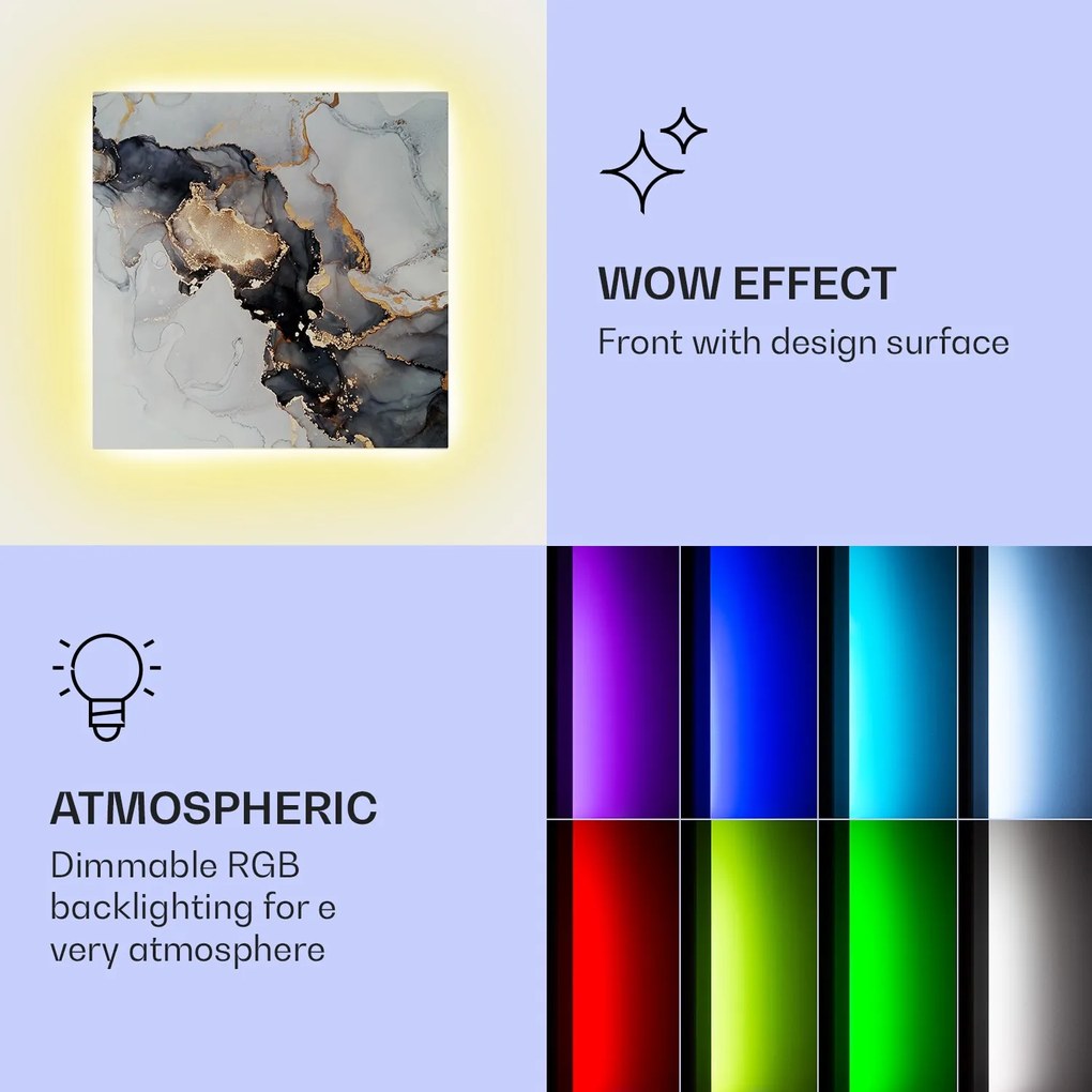 Klarstein Mojave 500 încălzitor inteligent 2 în 1 Convector cu infraroșu 60x60cm 500W iluminat RGB