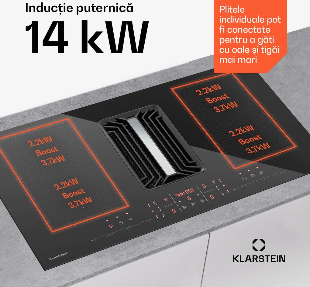 Klarstein AirJet FlexPro Down Air System | Plită cu inducție + hotă | Flexzone | Booster