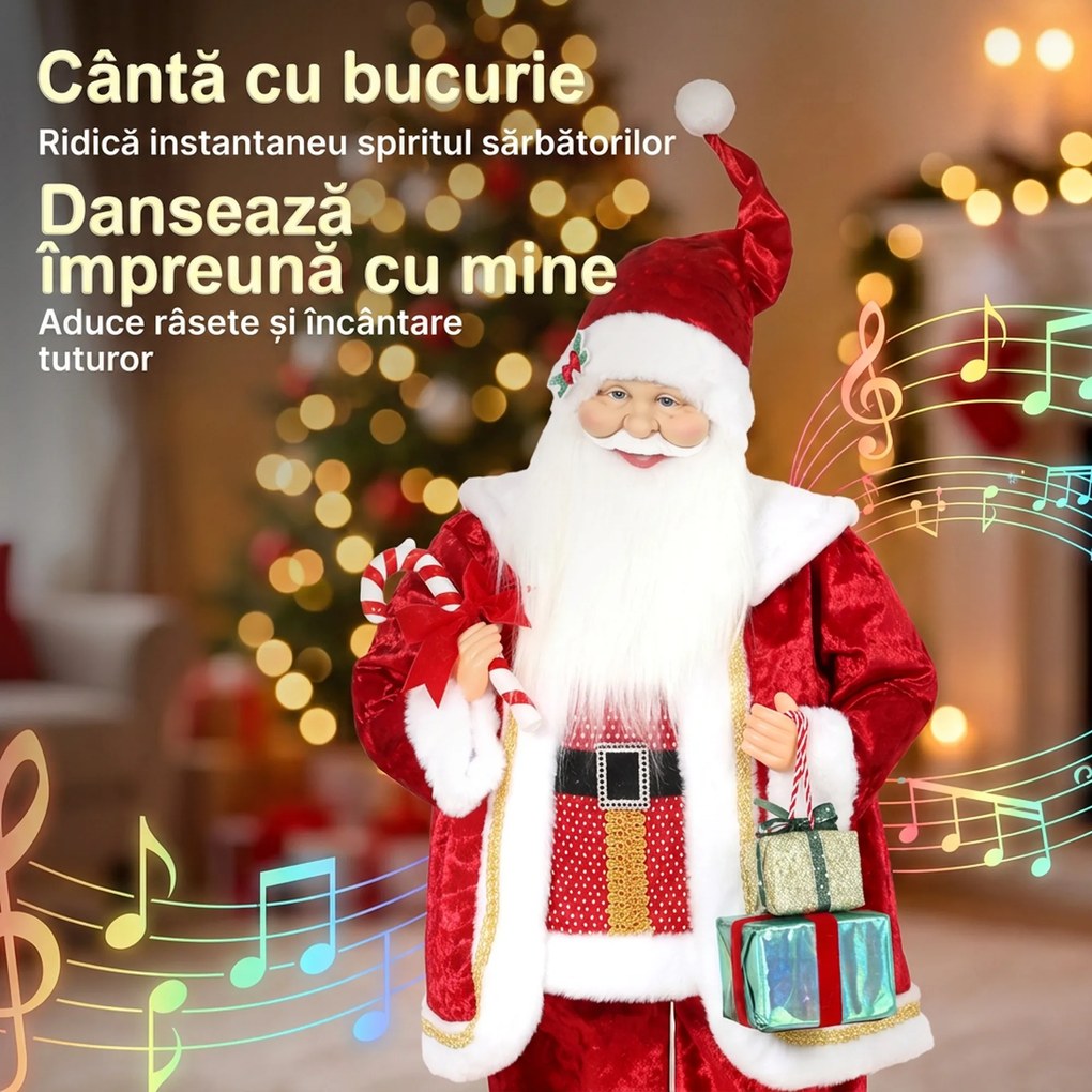 HOMCOM Moș Crăciun Animat cu Muzică și Dans 120 cm, Brațe Reglabile, Decor Crăciun Roșu | Aosom Romania