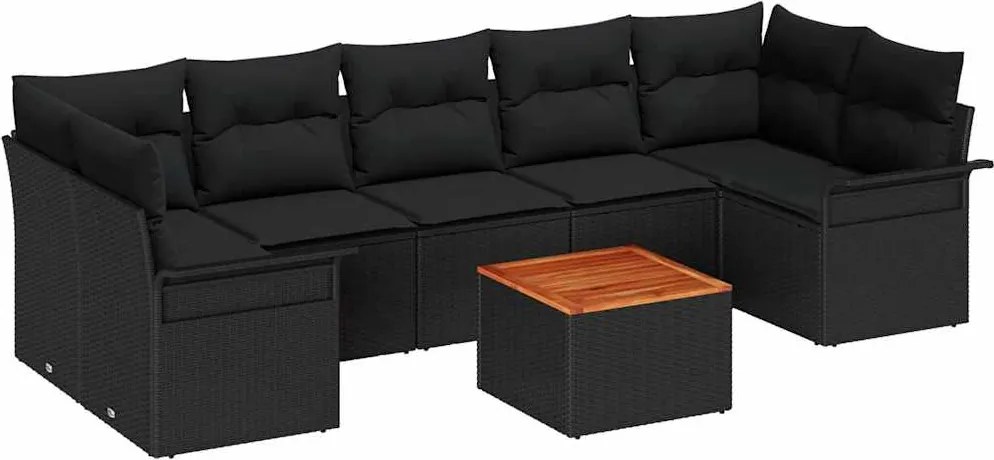 vidaXL Set de canapele pentru grădină 8 pcs Negru poliratan