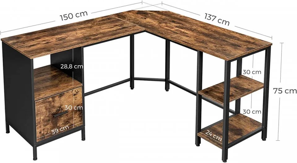 Birou de Studiu, Maro Rustic / Negru, LWD75X-2