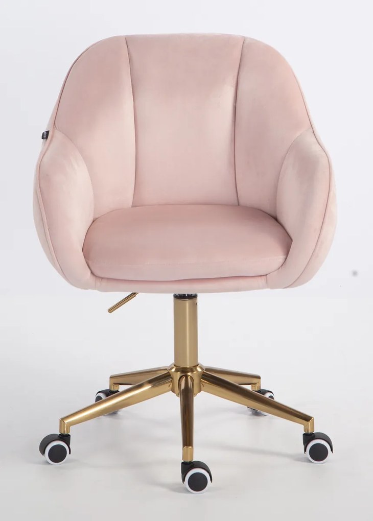HR2055K Scaun Roz Pudra din Catifea cu Bază Aurie