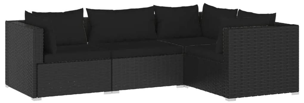 3101672 vidaXL Set mobilier de grădină cu perne, 4 piese, negru, poliratan