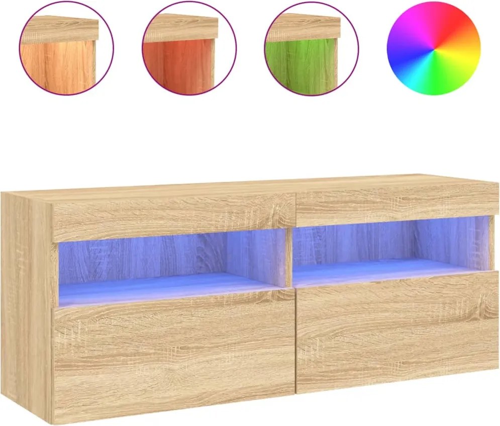 vidaXL Comodă TV de perete cu lumini LED, stejar sonoma, 100x30x40 cm