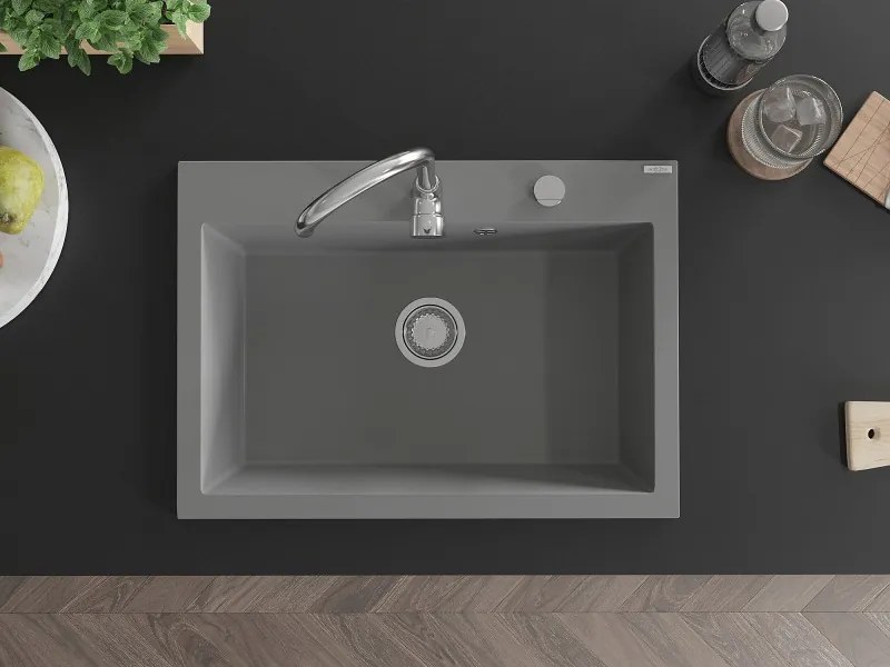 Mexen Elix chiuvetă granitică cu 1 compartiment 700 x 500 mm, gri, sifon crom - 6526701005-71