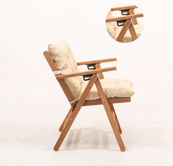 Scaun pliabil de grădină cu pernă, bej/carpen