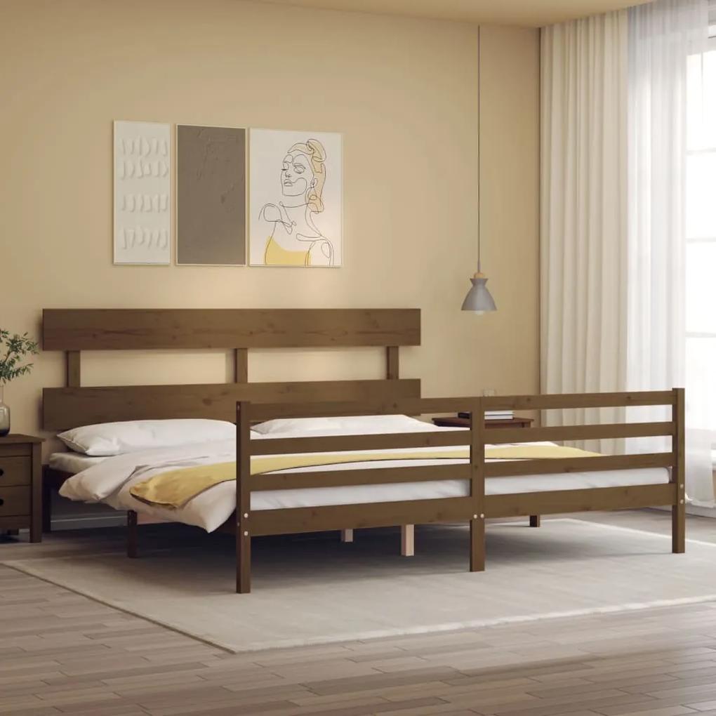 3195114 vidaXL Cadru pat cu tăblie, maro miere, 200x200 cm, lemn masiv