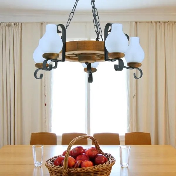 Lustră pe lanț Brilagi ROATA 5xE14/40W/230V fag