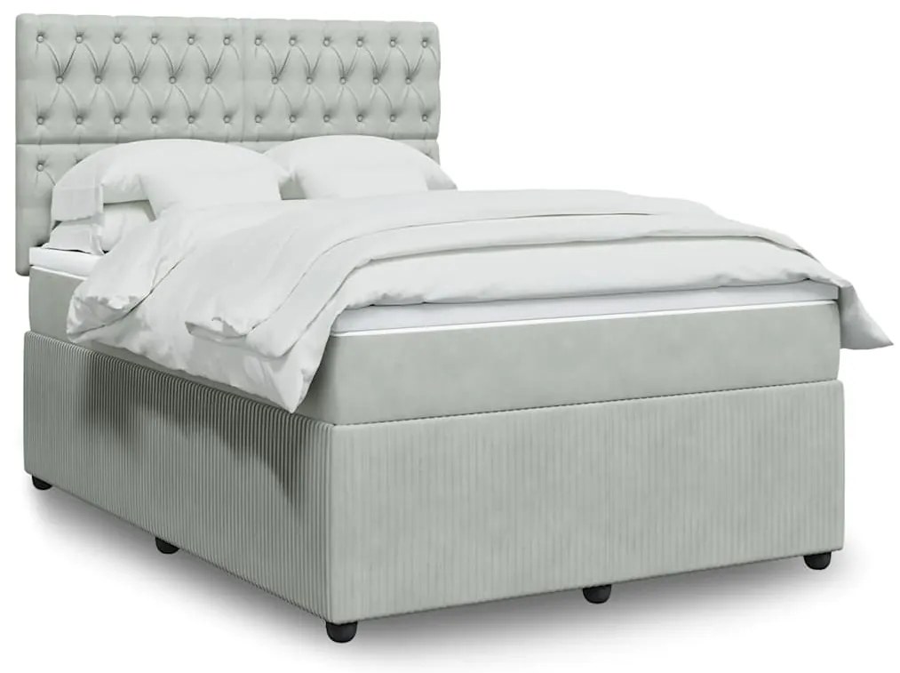 vidaXL Pat box spring cu saltea, gri deschis, 140x200 cm, catifea