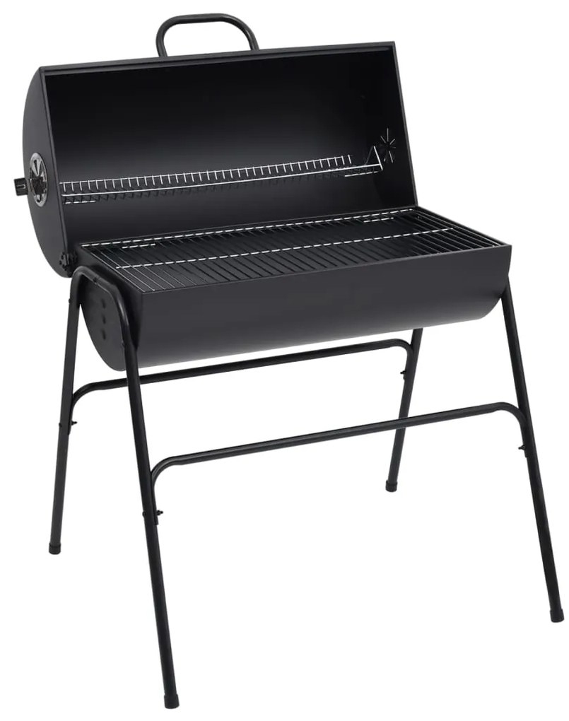 Gratar cilindru cu 2 grile de gatit, negru, 80x95x90 cm, otel