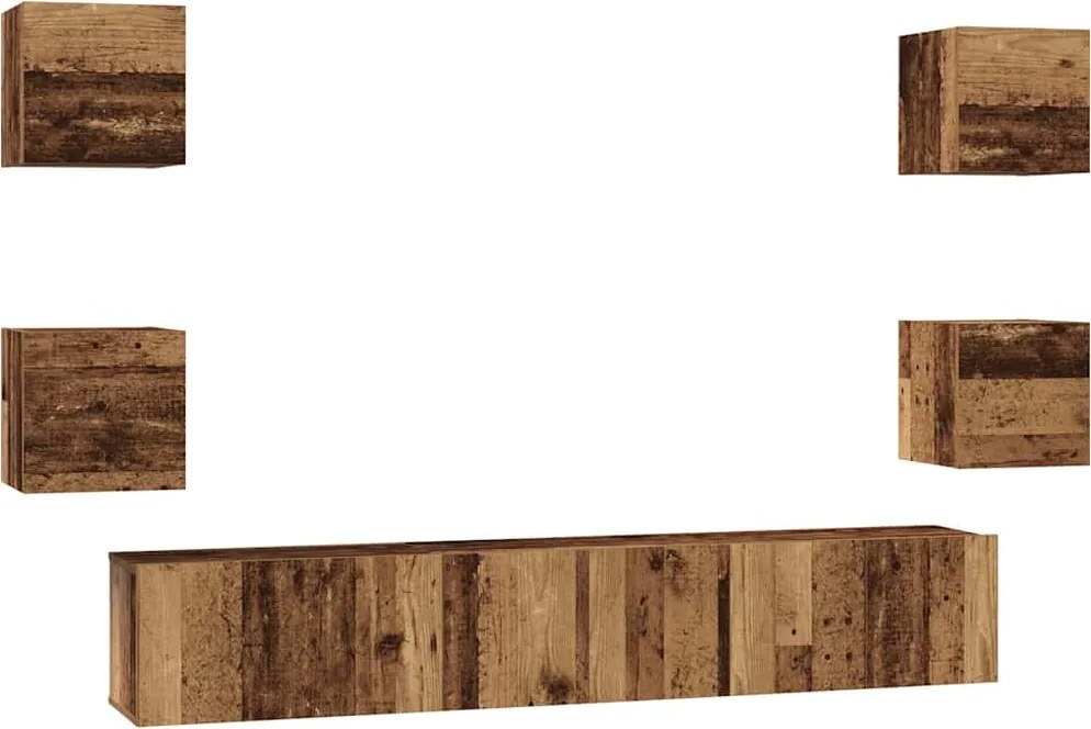 vidaXL Set comodă TV Pe perete 7 pcs Lemn Vechi Lemn compozit