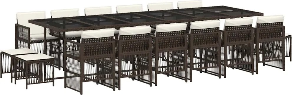 vidaXL Set mobilier de grădină cu perne, 17 piese, maro, poliratan