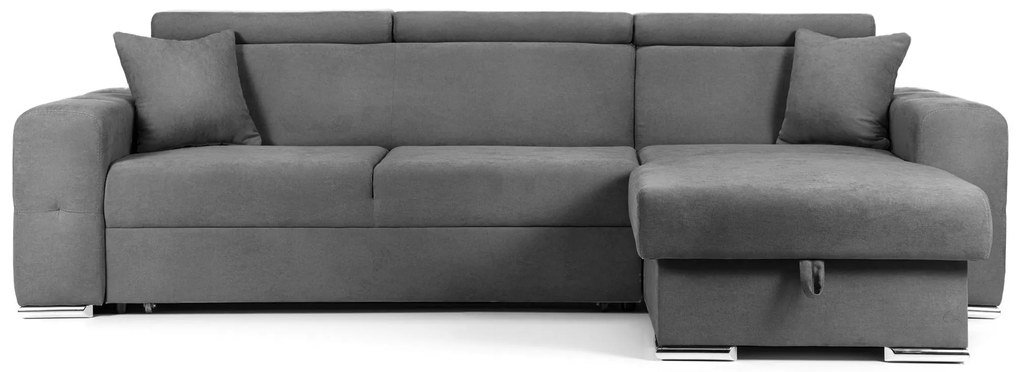 Colțar Extensibil BELLAGIO, șezlong interschimbabil, cu ladă de depozitare, cu tetiere reglabile, 280x170x100 cm Gri Inchis, Gri-Inchis-Enjoy / Stanga