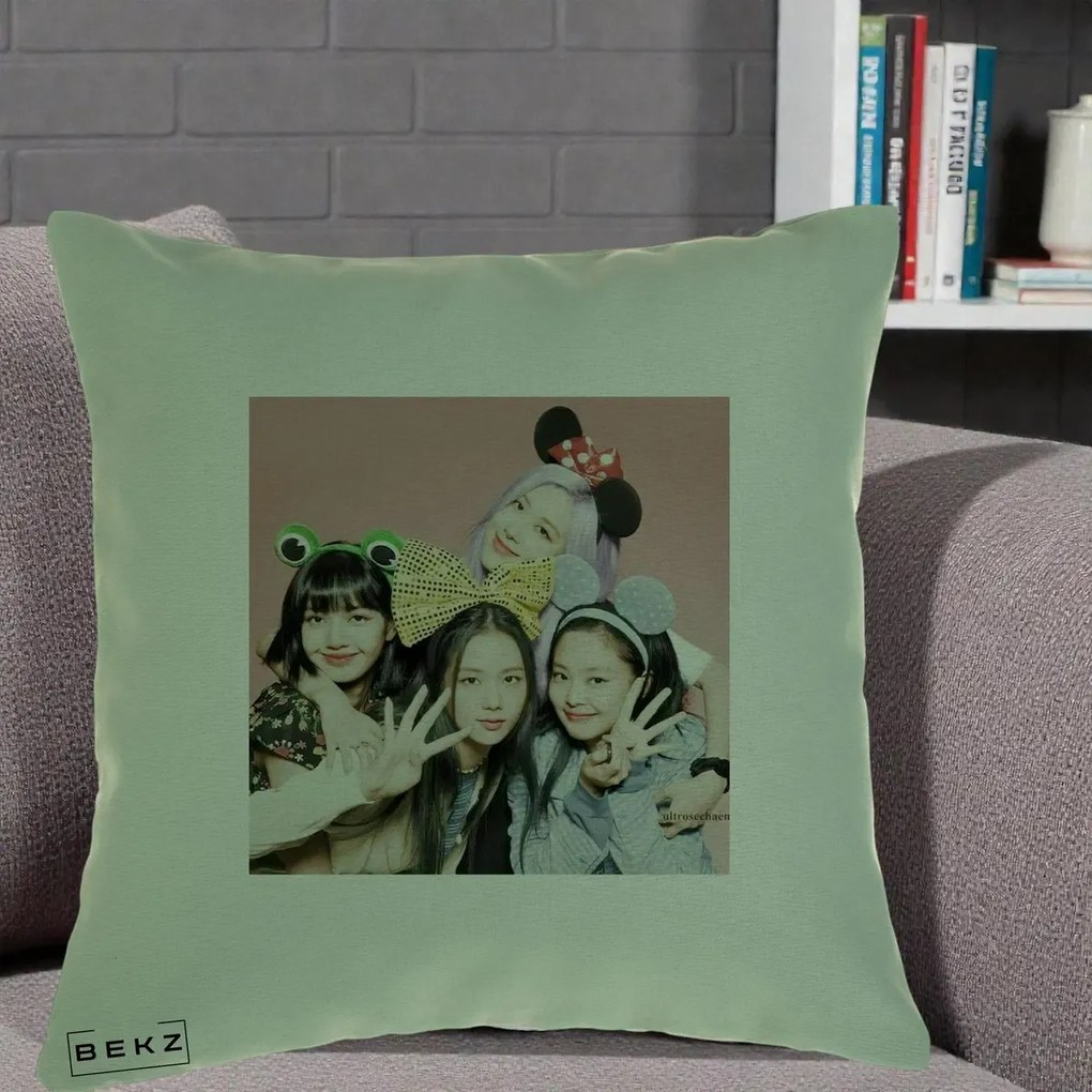 Perna Personalizata K-pop BLACKPINK Accesorii Haioase, 40x40 cm, Verde, Husa Detasabila, Perna Inclusa, BEKZ®