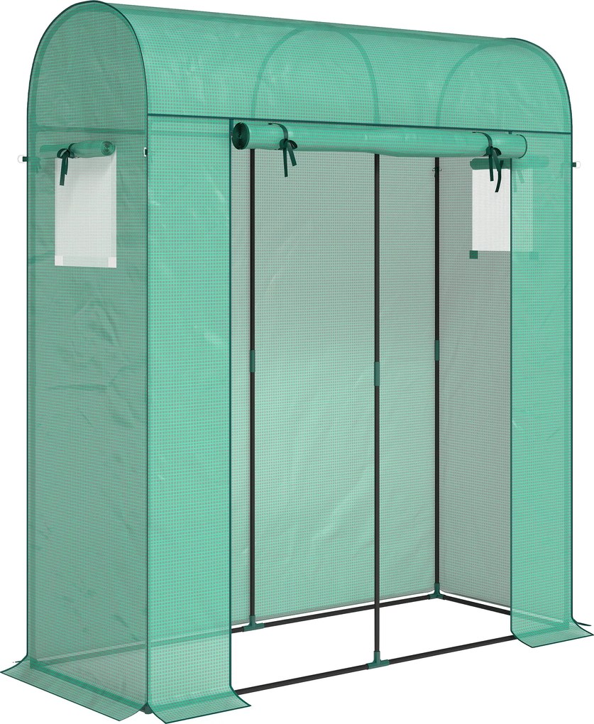 Outsunny Sera de Balcon cu Ușă și Ferestre Rulante, Sera pentru Grădină cu Structură din Oțel și Acoperiș PE, pentru Plante, Legume, Flori, Fructe, Anti UV, 170x68x200 cm, Verde | Aosom Romania
