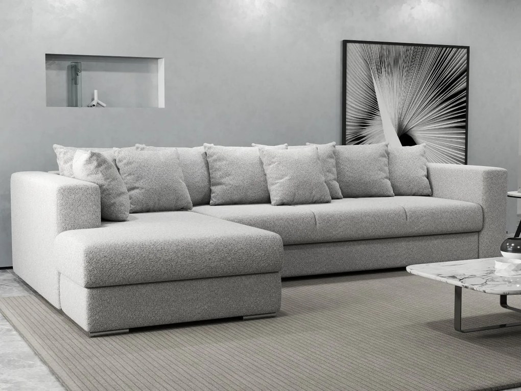 Colțar extensibil dumonde cu ladă de depozitare si sezut confortabil din spuma high-density, Gloria Euphoria Dove 320x183 cm