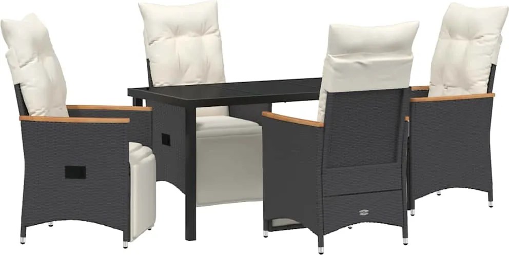 vidaXL Set de masă pentru grădină cu pernă 5 pcs Negru poliratan