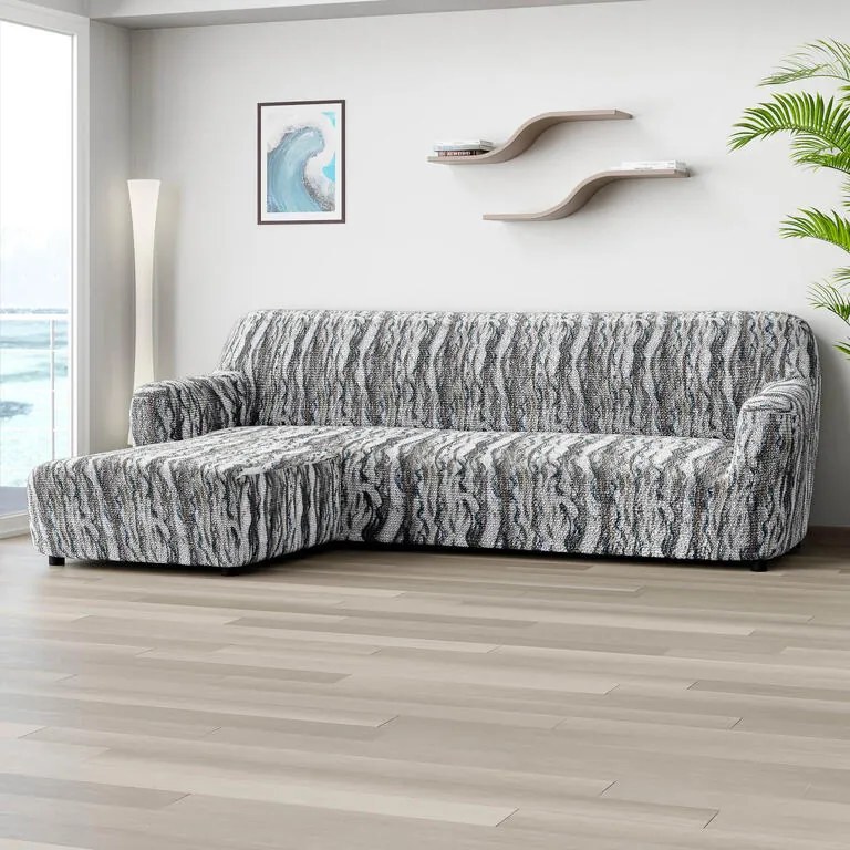 Huse bielastice OCEANO NOU gri-albăstrui canapea cu otoman stânga (l. 170 - 300 cm)