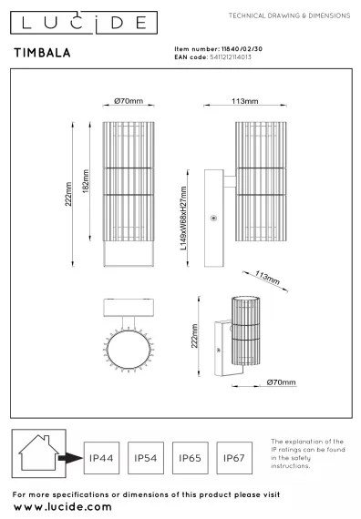 Lucide 11840/02/30 - Aplică de exterior TIMBALA 2xGU10/7W/230V IP44