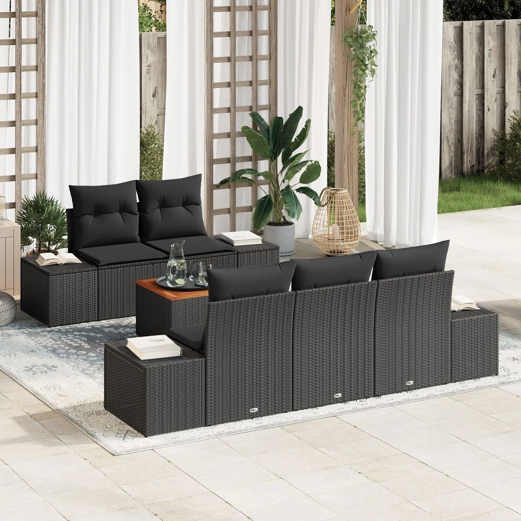 vidaXL Set de canapea de grădină 6 pcs Negru 55 x 55 x 37 cm