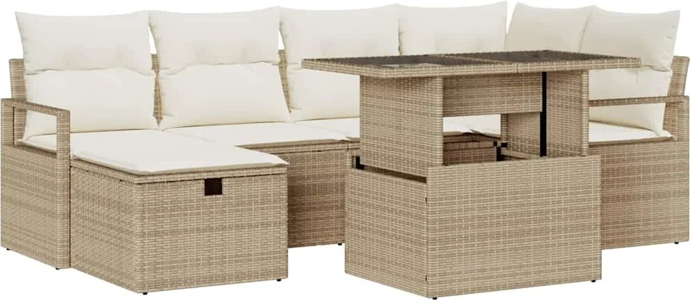 vidaXL Set de canapele pentru grădină cu pernă 7 pcs Bej Rattan poli