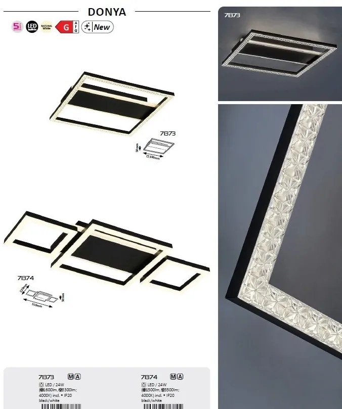 Plafoniera LED design geometric Donya 51x22cm
