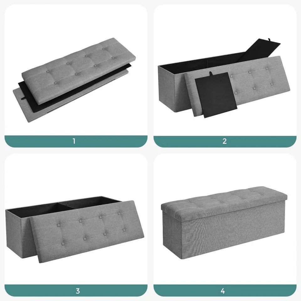 Bancheta versatila cu capac, MDF / textil, gri deschis, Songmics