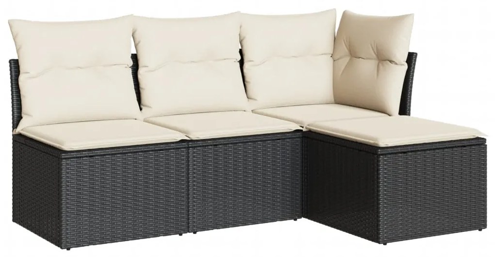 3249335 vidaXL Set mobilier de grădină cu perne, 4 piese, negru, poliratan