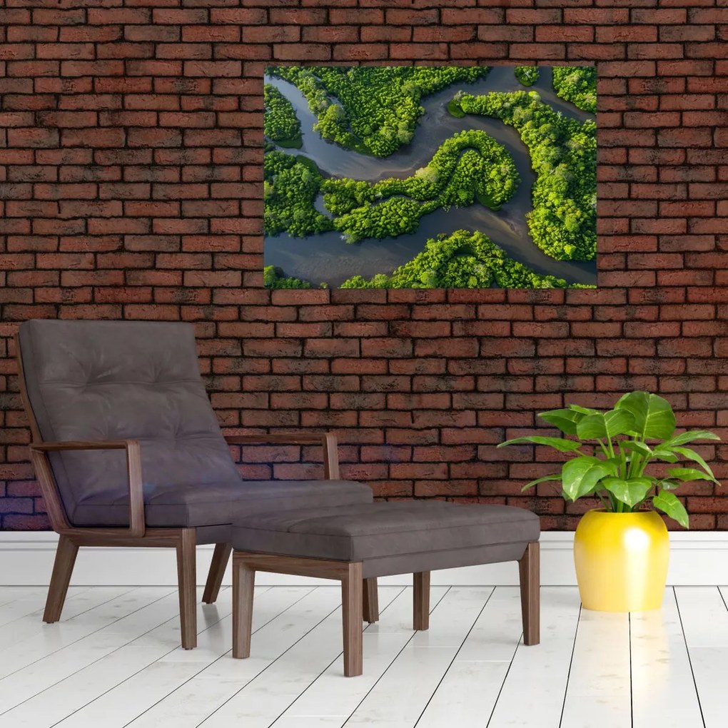 Tablou - Peisaj forestier cu râu (90x60 cm)