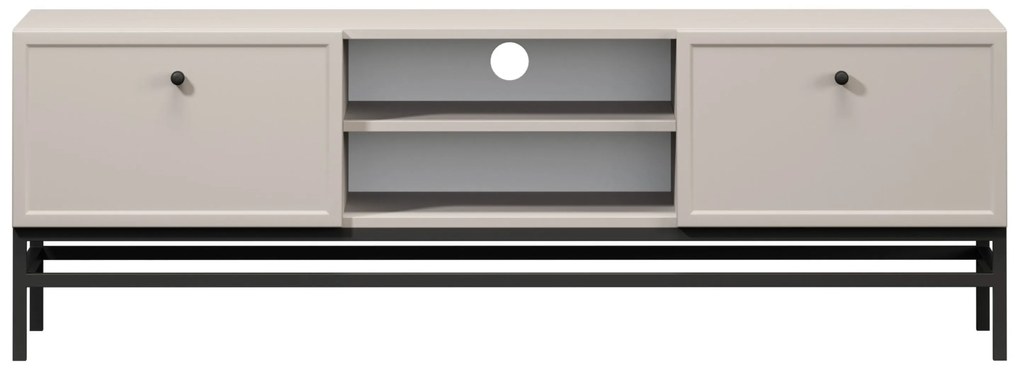 Comodă TV Lorini 150 cm cu sertare - culoare cașmir / mânere și cadru negre