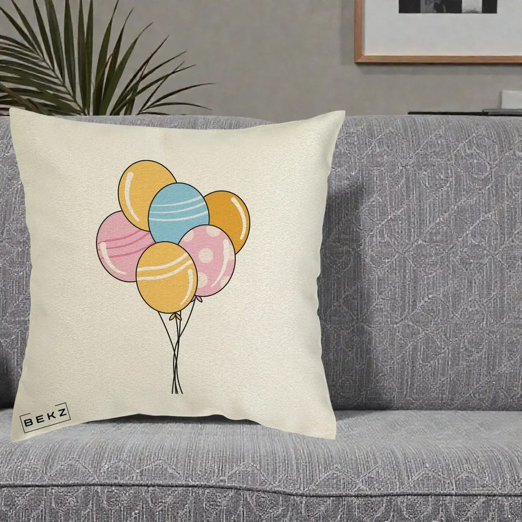 Perna Decorativa Baloane Petrecere, 40x40 cm, Ecru, Husa Detasabila, Perna Inclusa, BEKZ®