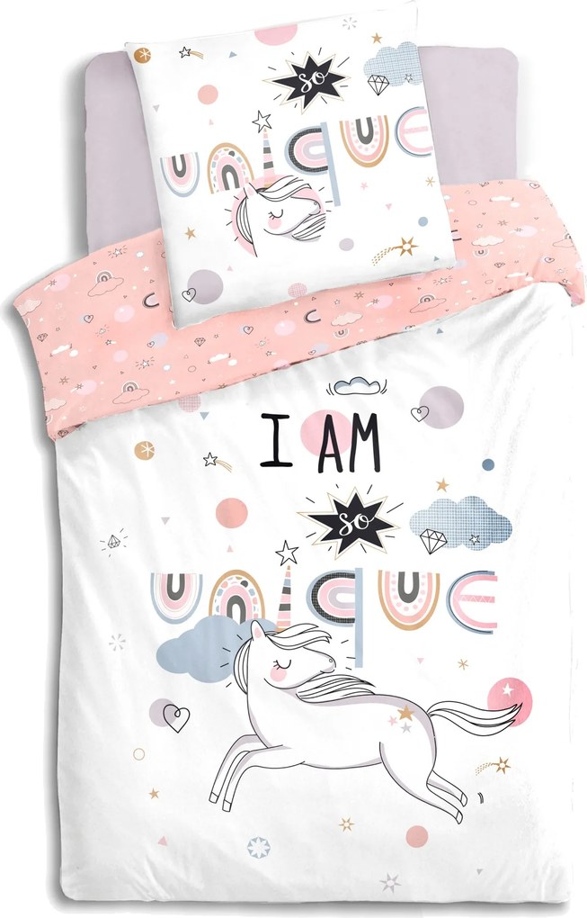 Lenjerie de pat fetita 140x200 cm, UNICORN, fata-verso
