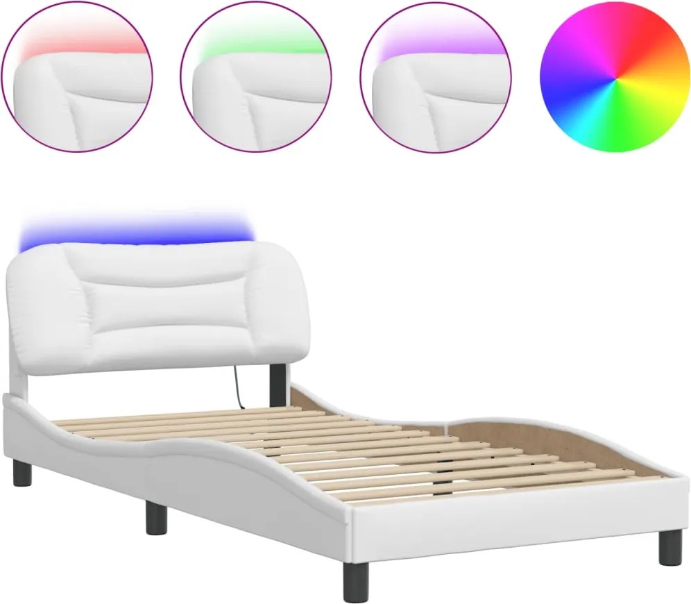 vidaXL Cadru de pat cu LED fără saltea, Hvar, alb, 100x203 cm