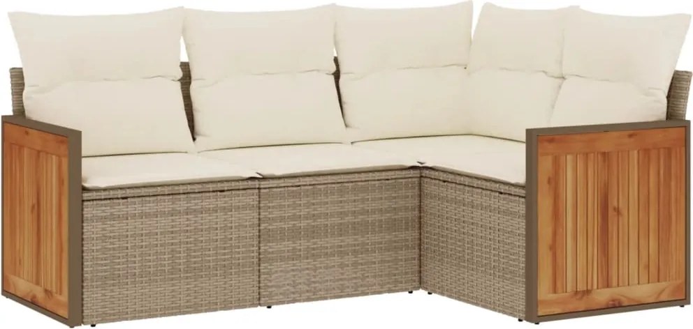 vidaXL Set canapele de grădină, 4 piese, cu perne, bej, poliratan