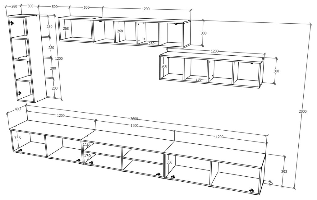Living haaus Haga V20, Antracit/Stejar Wotan, L 360 cm