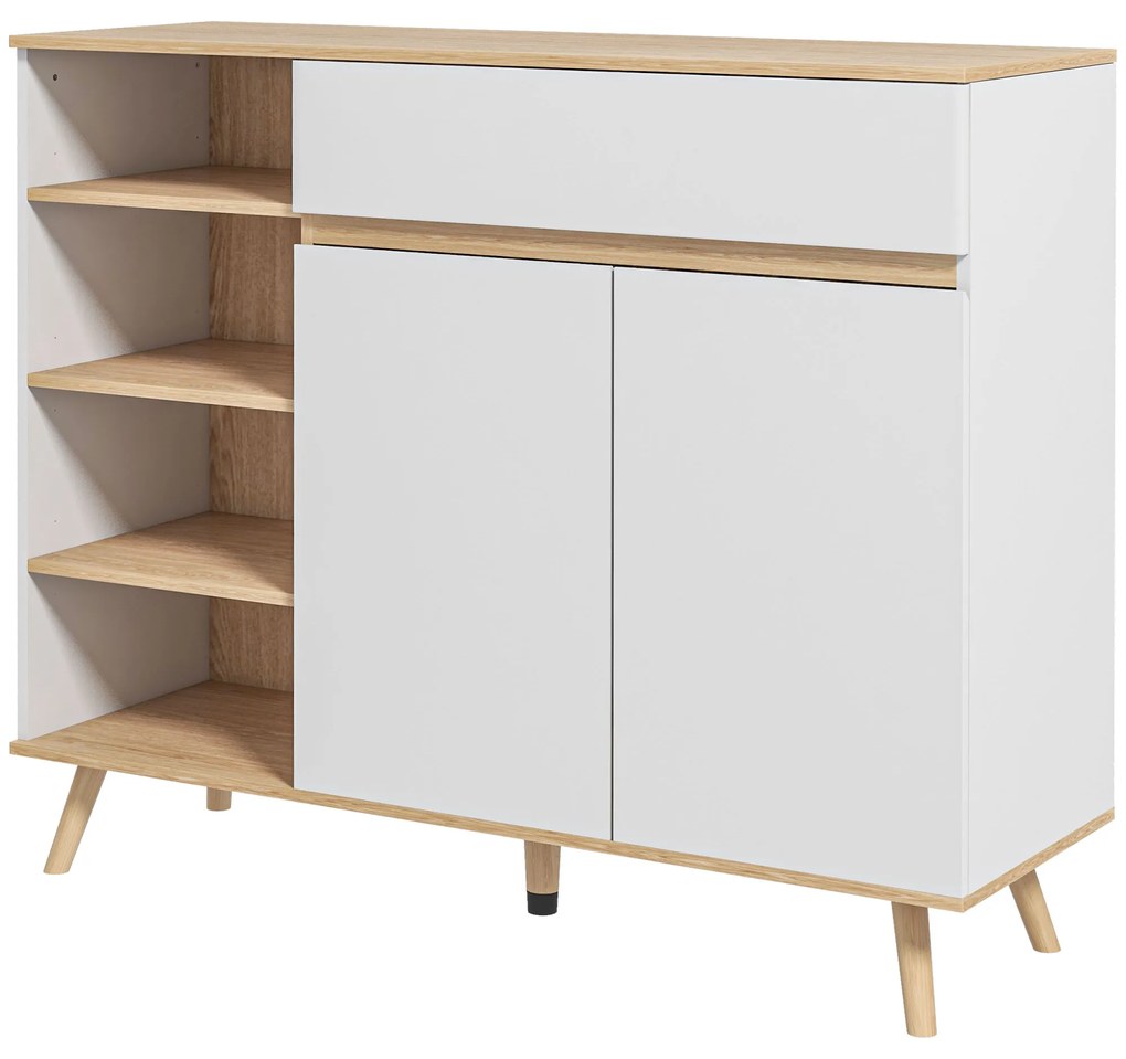 HOMCOM Bufet mobilier de depozitare bucătărie stil scandinav 1 placard dublă ușă 1 sertar și 4 nișe rafturi reglabile alb | Aosom Romania