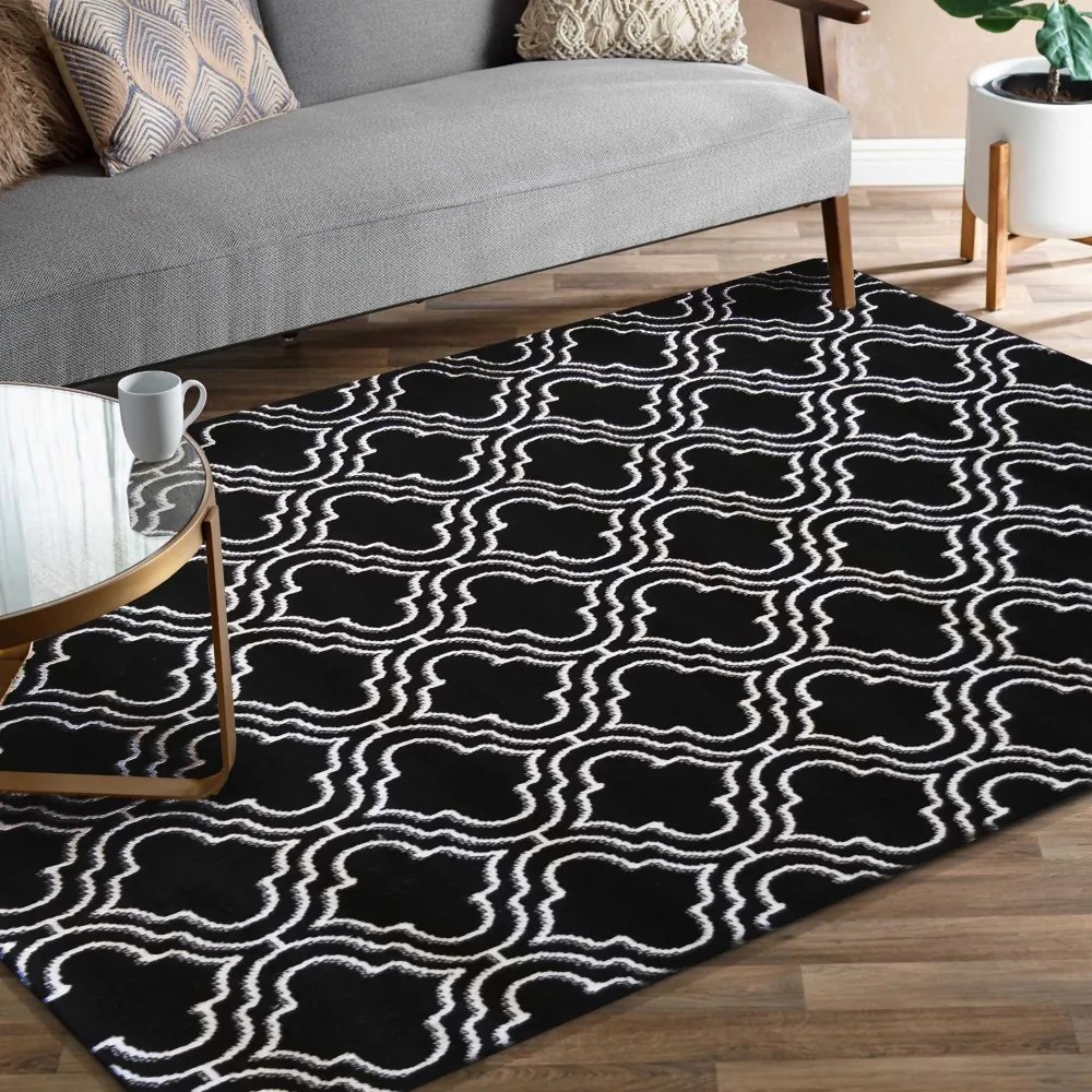 Covor scandinav de calitate culoarea neagră cu model alb Lăţime: 120 cm | Lungime: 170 cm