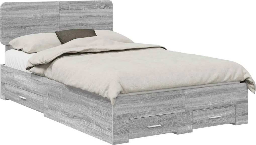 vidaXL Cadru de pat cu headboard Gri Sonoma 120 x 200 cm Lemn compozit