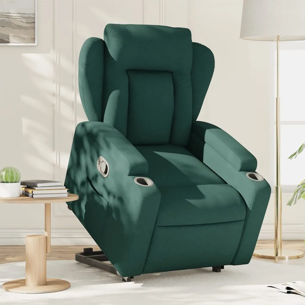 vidaXL Fotoliu rabatabil ridicare pe verticală, verde închis, textil