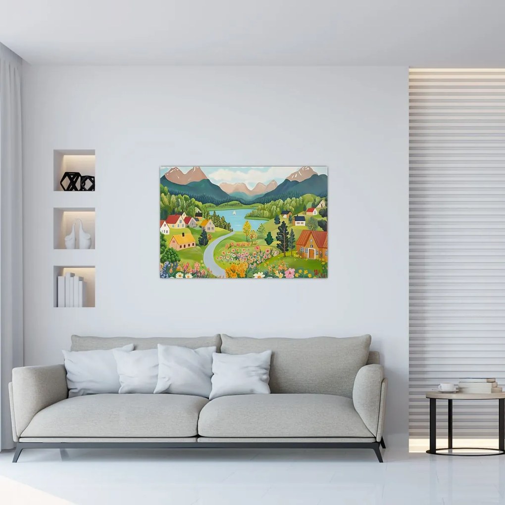 Tablou - Sat în Munți (90x60 cm)