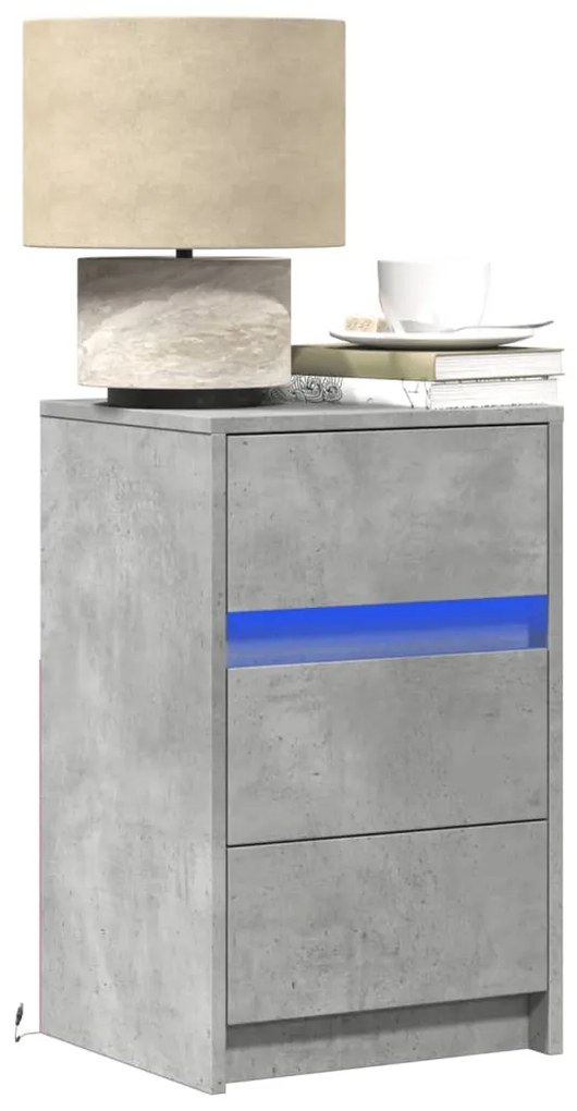 vidaXL Noptieră cu lumini LED, gri beton, lemn prelucrat