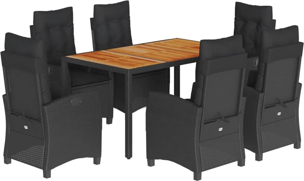 vidaXL Set mobilier de grădină cu perne, 7 piese, negru, poliratan