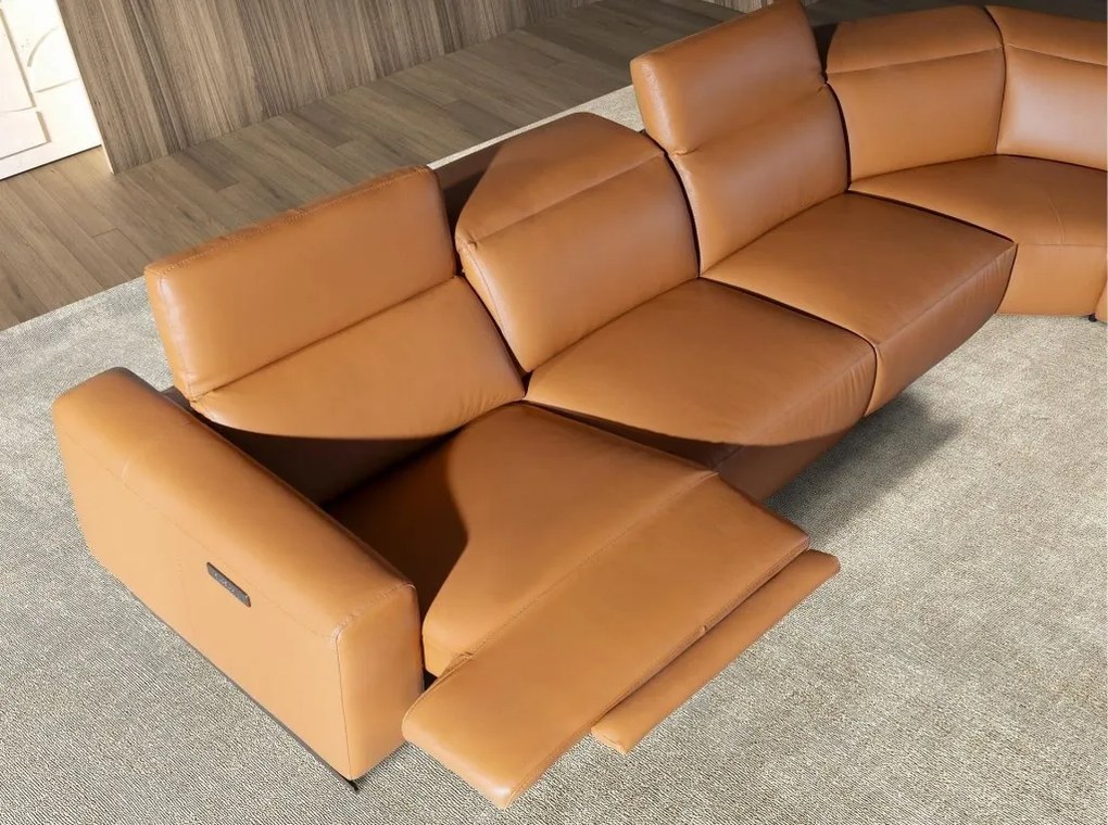 Coltar 5 locuri, Functia Relax, Sezlong Stanga, Cowhide maro