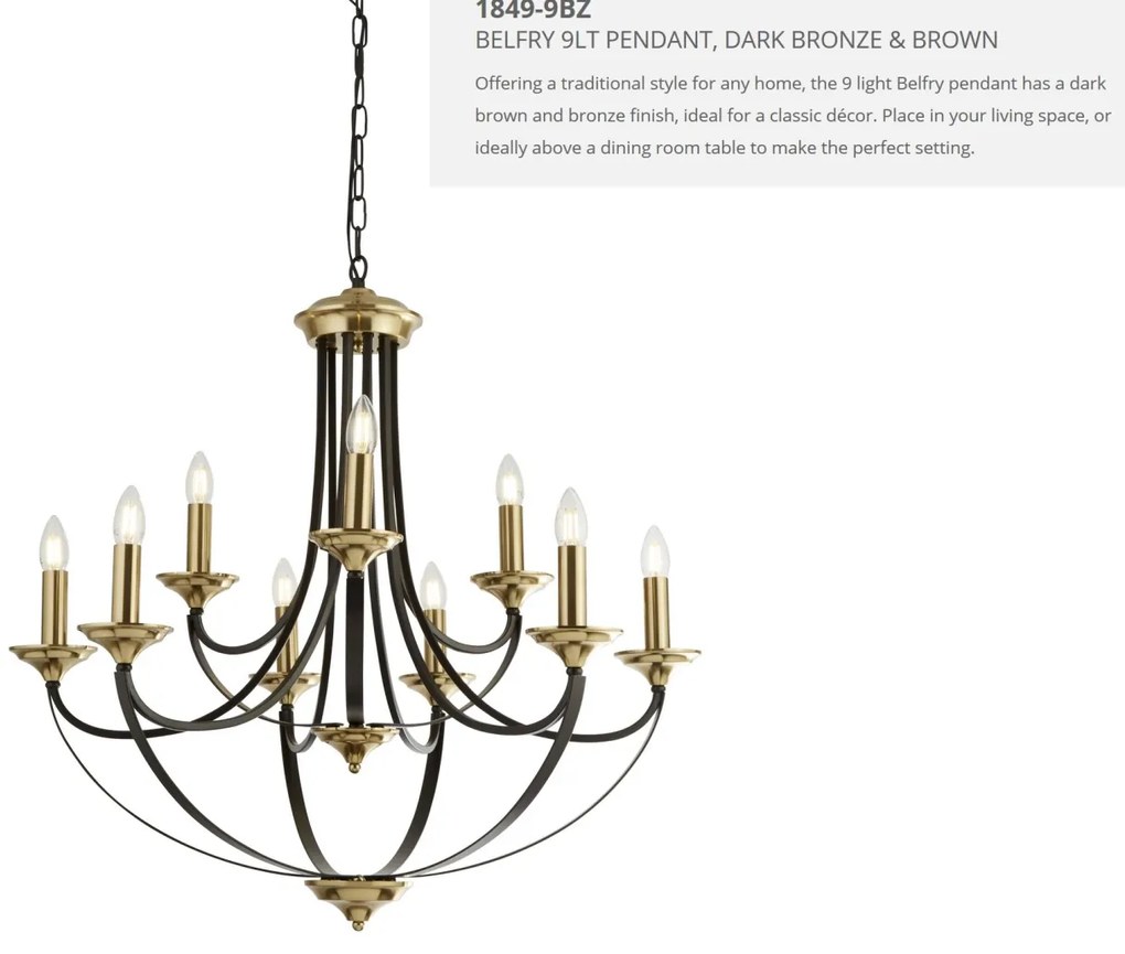 Lustra clasica suspendata design traditional Belfry 9L 1849-9BZ SRT